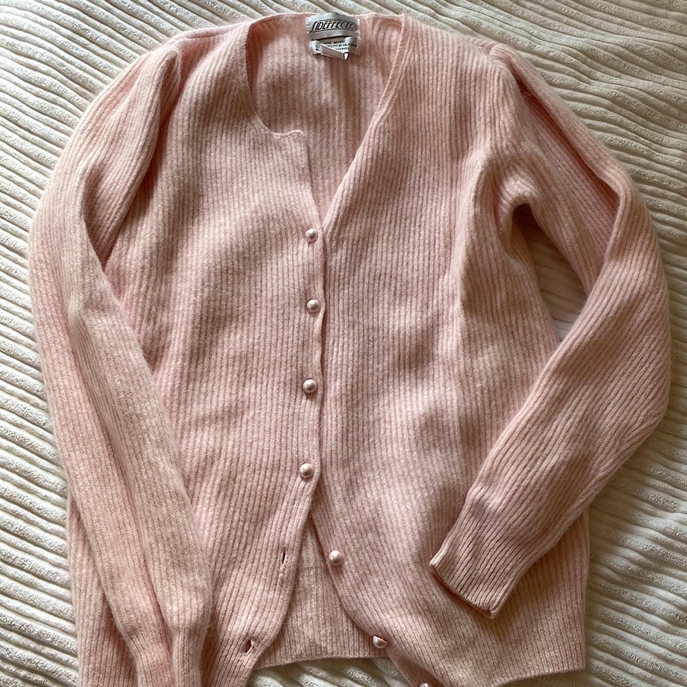 Vintage Lambswool/Angora Light Pink Cardigan Sz XS-M